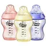 Tommee Tippee Closer to Nature Color My World Baby Bottle, Anti-Colic Valve, Breast-like Nipple for Natural Latch, BPA-Free  - Girl, Pink/Yellow/Purple, Slow Flow, 9 Ounce, 3 Count, Colors May Vary